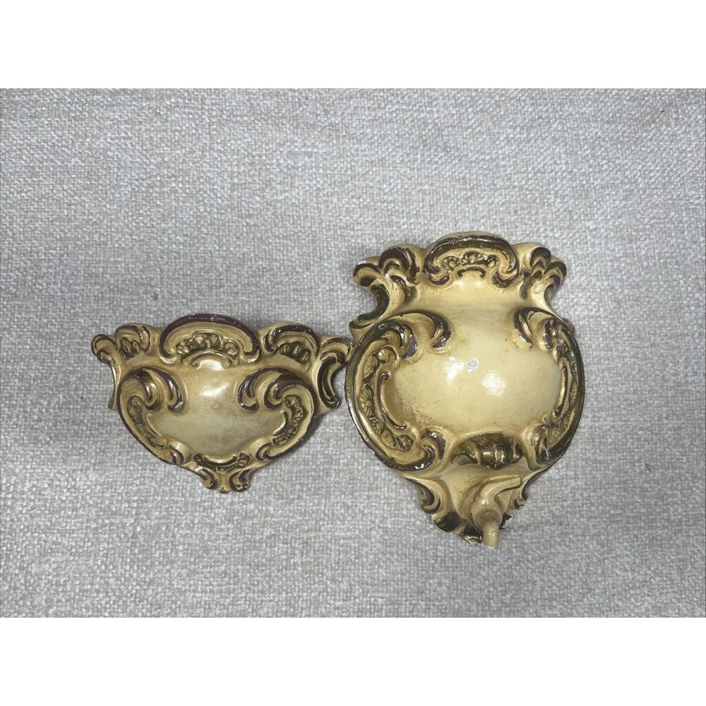 Vintage Mid Century Chalkware Wall Pocket Faux Lavabo Fountain Planter Sconce - Picture 2 of 14